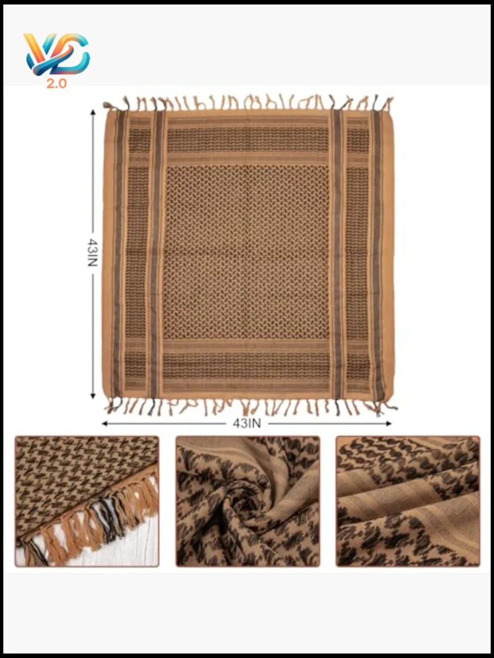 Tactical Shemagh Scarf 100% Cotton Keffiyeh Neck Wrap Unisex Outdoor